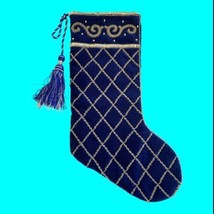 Prima Creations Blue Velveteen Christmas Stocking Embroidered With Sequins 17.5” - $16.83