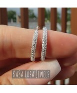 CZ Sterling Silver Hoop Earrings: Prong Setting, Rhodium Plated - $900.05 MXN