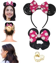 Mouse Ears 3Pc Set Sequin Headband Velvet Scrunchie Clip Mickey Mouse Ears Acces - $23.51