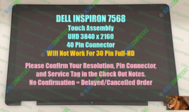 8M69N Dell 15.6&quot; Uhd 4k 40 Pin LCD Touch Screen Assembly I7568-5249T - $161.29