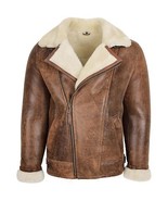 DR176 Men&#39;s Classic Sheepskin Leather Jacket Brown Antique - £344.65 GBP
