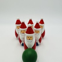 Bowling Pins Ball Santa Claus Wooden Christmas Decor Vintage Hand Painte... - £22.94 GBP