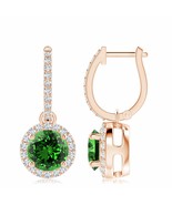 Lab-Grown Emerald Dangle Earrings with Diamond Halo in 14K Gold (8mm, 3.... - £2,791.64 GBP