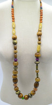 Wood Bead Beaded Prystal Mixed Material Long  Necklace Vintage - £18.93 GBP