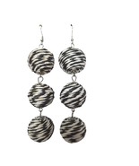 Black &amp; White Triple Ball Drop Earrings Twisted Rope Design Lightweight ... - $268.13 MXN