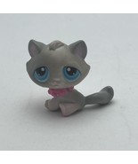 Littlest Pet Shop LPS grey gray white tabby cat blue eyes With Collar - $15.06 CAD