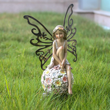 Flower Fairy Garden Decor,Garden Fairy Statues Outdoor,Solar Powered Outdoor Res - £46.01 GBP
