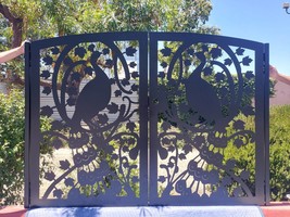 Contemporary Dual Entry Peacock Metal Gate Ornamental Iron Garden Entry_... - $2,199.00