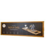 Bambusi Bamboo Bathtub Caddy w Extendable Sides, Cellphone Tray, Glass H... - $29.96 CAD
