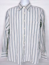 Ike Behar Men&#39;s Dress Shirt Medium Striped White Beige Blue Button Front - $17.33