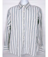 Ike Behar Men&#39;s Dress Shirt Medium Striped White Beige Blue Button Front - $17.33