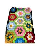 Vtg Grandmother’s Flower Garden Quilt Blanket Throw 34x50 Handmade Cotta... - $970.43 MXN