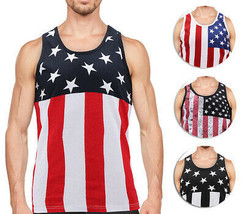 Men&#39;s USA American Flag Sleeveless Shirt Summer Beach Patriotic Tank Top - £16.51 GBP