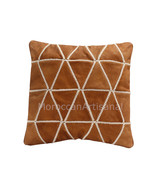 Moroccan Leather Pillow, Embroidered Traditional Throw Pillow 16″X16″ Inch - £54.27 GBP