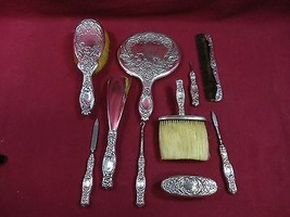 Dresden by Whiting Sterling Silver Vanity Dresser Set Dated 1895 10Pc Xmas Gift - £1,081.77 GBP