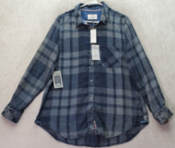 Flag &amp; Anthem Women XL Navy Plaid Flannel Tencel Collared Pearl Snap But... - $27.76