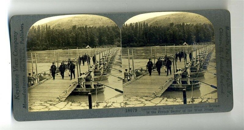 Primary image for Inspecting a Pontoon Bridge in French Section Keystone Stereoview World War One