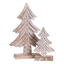 Carved Wooden Christmas Tree Set Rustic Country Primitive Display - £27.01 GBP