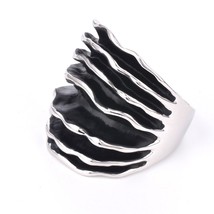 Ion gold silver color punk ring wide chunky stripes enamel wave line statement ring for thumb200