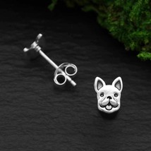 Sterling Silver Frenchie Face Post Earrings 8x6mm - $318.29 MXN