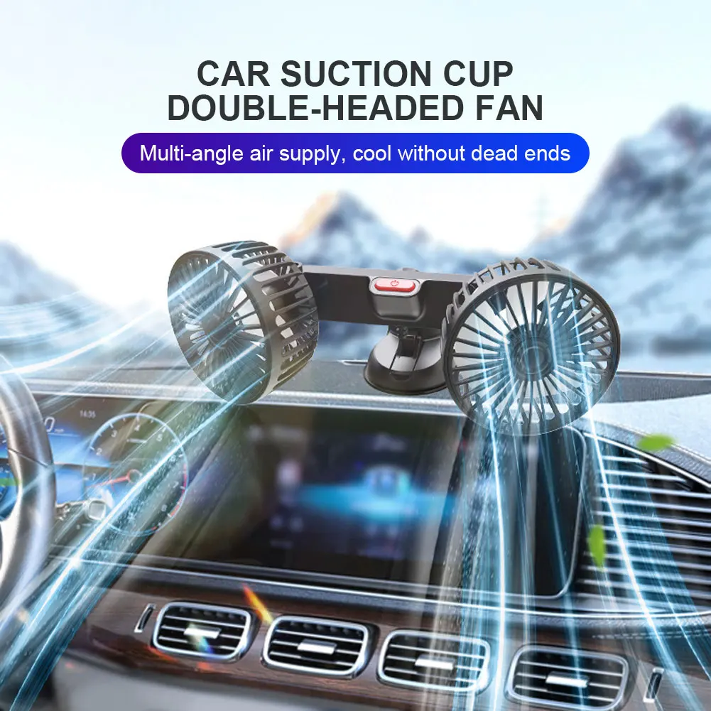 USB 5V Car Cooling Fan Dual Head Electric Air Circulator 360 Degree Rotation - £9.94 GBP+