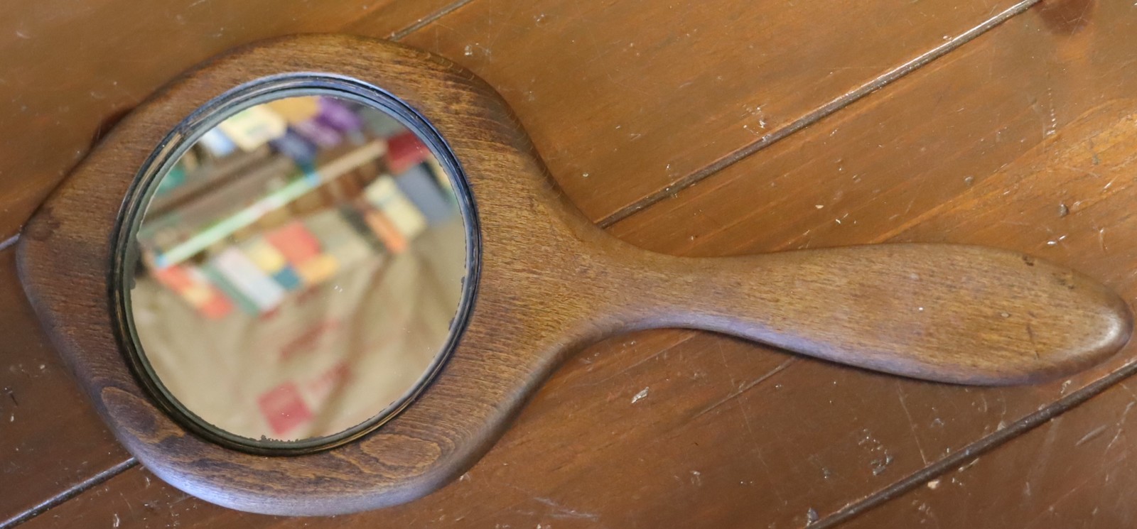 Primary image for Vintage walnut wood handheld mirror