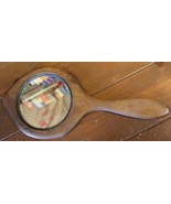 Vintage walnut wood handheld mirror - £30.59 GBP