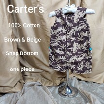Carter&#39;s Brown &amp; Beige Print 100% Cotton Snap Bottom One Piece With Pock... - £3.93 GBP