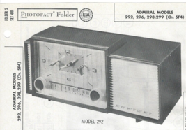 1958 ADMIRAL 292 AM Tube CLOCK RADIO Photofact SERVICE MANUAL 296 298 29... - £7.88 GBP