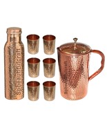 Copper Water Drinking Bottle Hammered Pitcher Jug Tumbler Glass 1500ML S... - £59.76 GBP