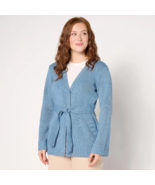 Diane von Furstenberg Sz L Belted Blue Stretch Cardigan Pockets Long Sleeve - €28,40 EUR