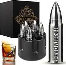 NEW Best Dad Ever Engraved Silver Bullet Whiskey Stones Gift Set of 6 w/ storage - £14.41 GBP