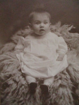 Antique Cabinet Card Photo Baby Sitting on Fur Pelt Matte Signed by Michelsen - £15.14 GBP