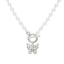 Cubic Zirconia &amp; Pearl Silver-Plated Butterfly Pendant Necklace - $13.99