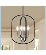 Black and Brushed Nickel Chandelier 4 Lights, Modern Farmhouse Fixture N... - $95.65 CAD