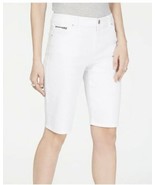 INC WOMEN Curvy Fit Mid Rise White Denim Zip Pocket Bermuda Size 6 - $17.77