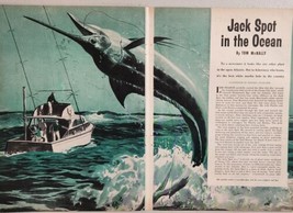 1956 Magazine Picture Fisherman Catches Marlin Illustrated by Raphael Cavaliere - £12.41 GBP