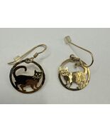 Wild Bryde Hammered Gold-Tone Cat Dangle Drop Earrings Cat Lover Shiny H... - €13,52 EUR