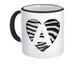 Monogram Letter A : Gift Mug Zebra Letter Initial ABC Animal Heart - $15.90