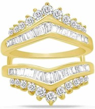 1.25Ct Round &amp; Baguette Diamond Enhancer Guard Ring 14K Solid Yellow Gold Plated - £64.32 GBP