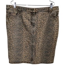 Leopard Skirt Denim Sz 18 Cheetah Print Jean Back Slit Short Dress High ... - $49.52