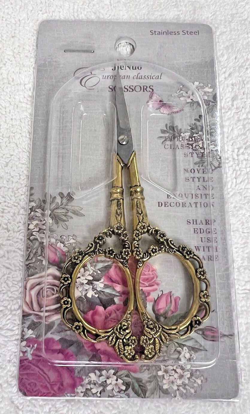 NIP Jie Nuo Floral Embroidery Scissor European Classical Never Used Gold... - £11.14 GBP