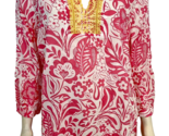 Talbots White and Pink Floral Print with Yellow Lace V neck 3/4 Sleeve S... - $23.74