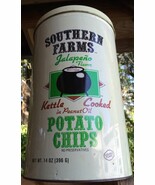 HTF Alabama SOUTHERN FARMS POTATO CHIPS TIN 14 OZ. CAN KETTLE JALAPENO G... - $52.26 CAD