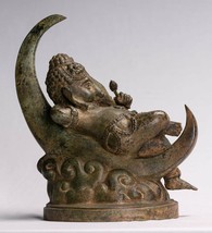 Antique Thai Style Bronze Reclining Ganesha Statue on Moon - 31cm/12&quot; - £488.49 GBP