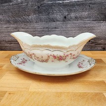 ZSC41 Gravy Boat with Underplate Scalloped, Pink Roses White by ZS &amp; Co ... - $16.14