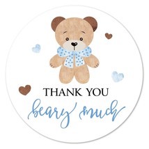 Blue Bear Thank You Stickers, 2 Inch Bear Boy Baby Shower Birthday Party Labels  - £16.48 GBP