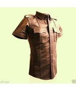 MENS REAL LEATHER Black Police Military Style Shirt GAY BLUF Cuir Shirt - $165.64 CAD