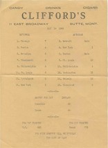 Clifford&#39;s East Broadway in Butte Montana 1940 Baseball Betting Sheet  - £22.15 GBP