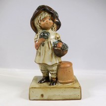 Stoneware Girl with a Flower Basket on a Base 6&quot; Ceramic Figurine Vintage Japan - £15.42 GBP